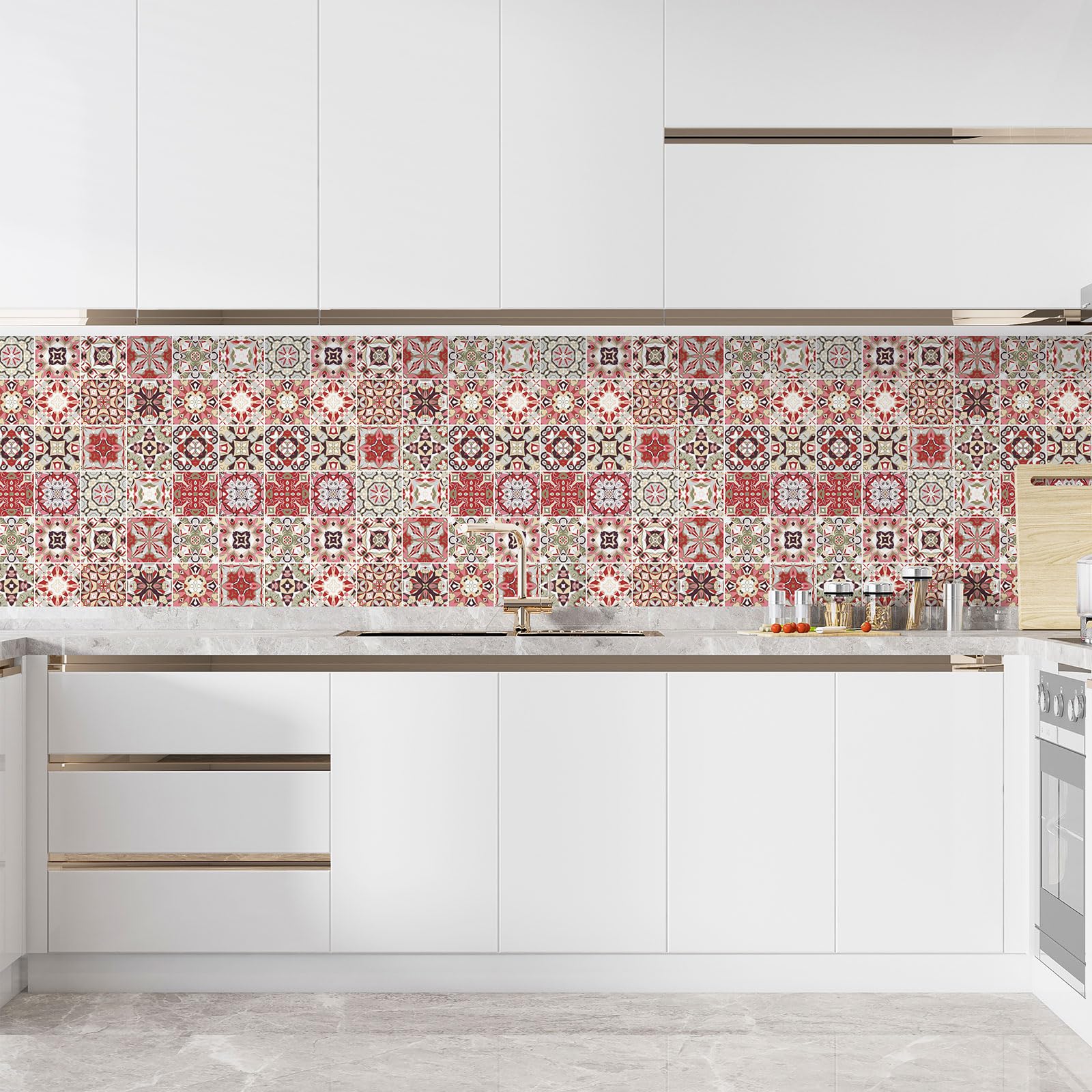 Lumalea Adesivo per cucina, effetto piastrelle di cemento, 3617681253839, adesivo + protezione opaca, 90 x 90 cm