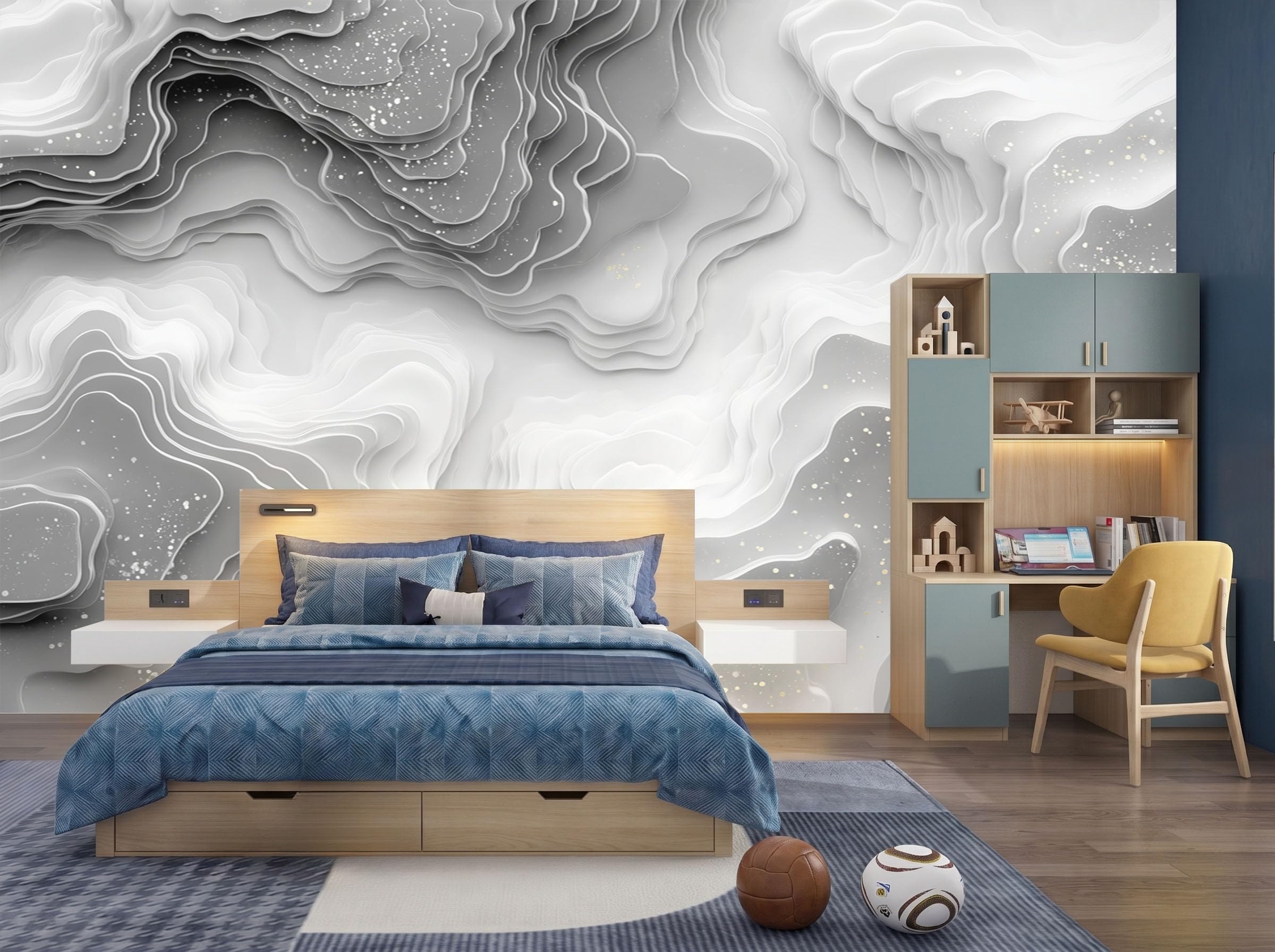 Fresque murale moderne relief linéaire simple motif marbre 450x315