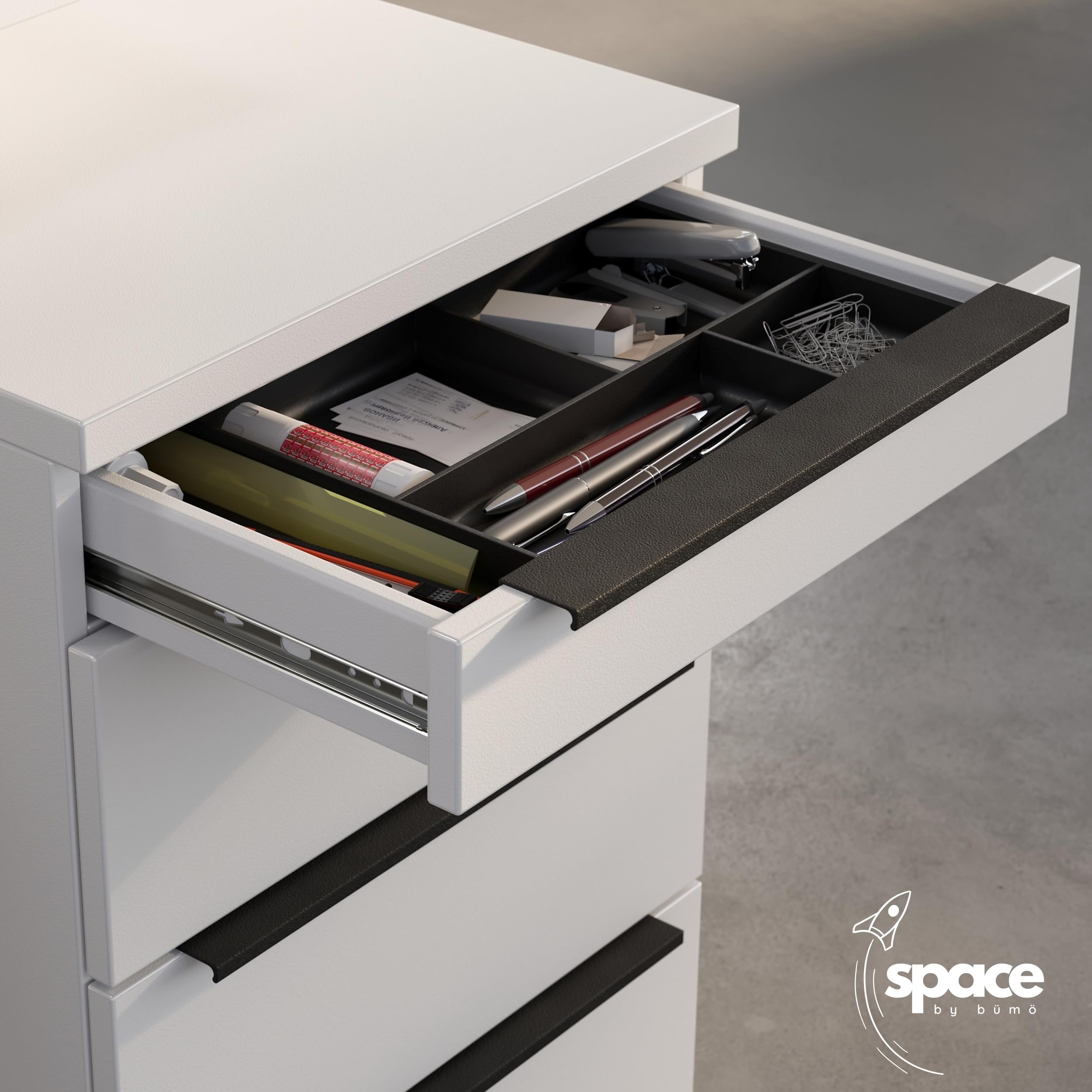 bümö Space Rollcontainer mit Schubladen, Container aus Holz in Graphit - Rollwagen für's Büro als Schreibtisch Unterschrank, Bürocontainer od. Schreibtischcontainer