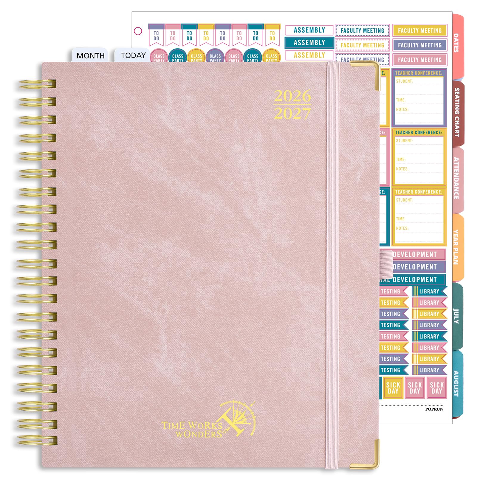 POPRUN Agenda per insegnanti 2026-2027, anno accademico, grandi dimensioni 21,6 x 27,9 cm, calendario mensile e settimanale, luglio 2026 - giugno 2027, agenda con copertina rigida, rilegatura a