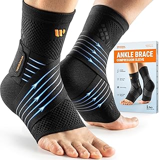 Low-Profile Ankle Braces for Women & Men, Customizable Ankle Compression Sleeve w/Wide Strap, Foot Support Wrap for Plantar Fasciitis Pain Relief, Achilles Tendonitis, Sprain, Black, 1 Pair, L