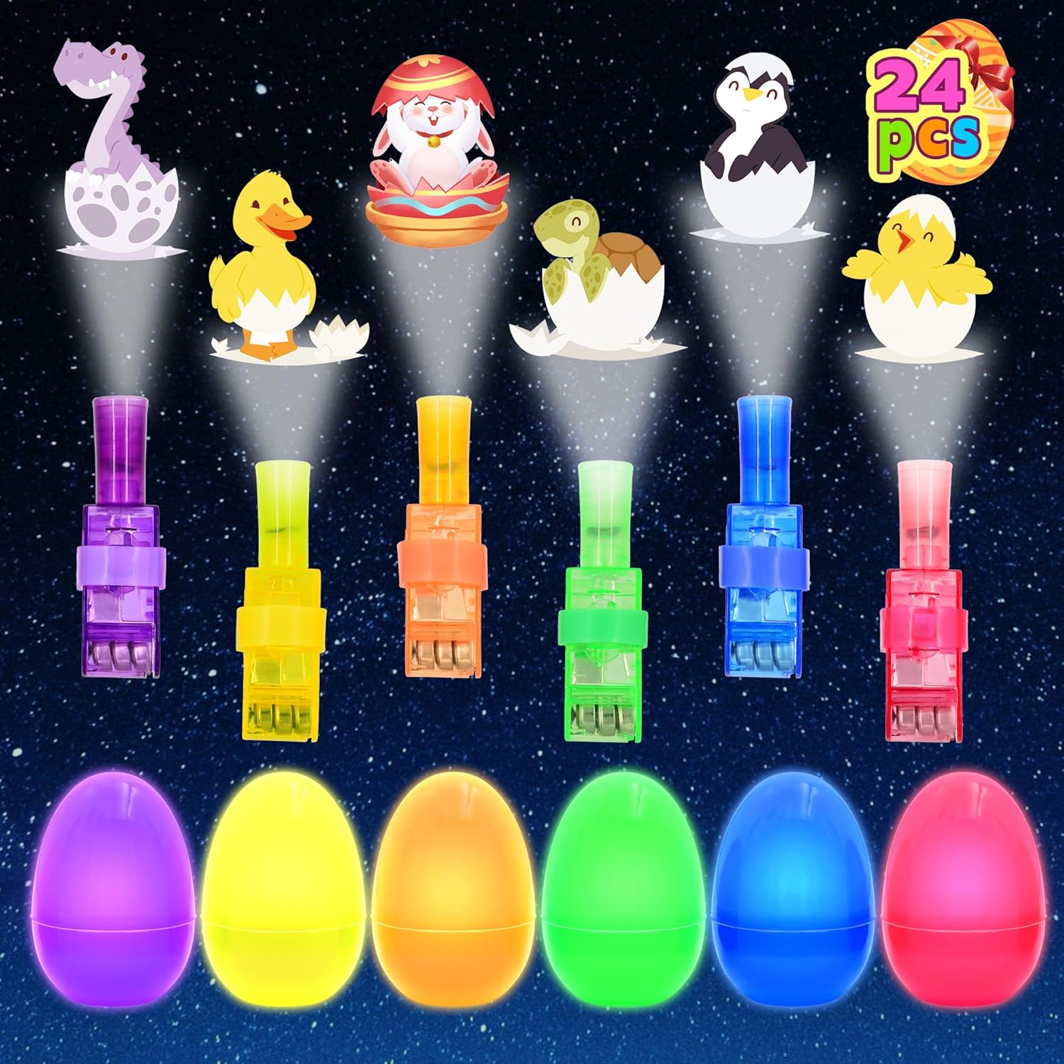 Easter Basket Stuffers, 24PCS Prefilled Easter Eggs with Finger Projector Lights Thumbnail
