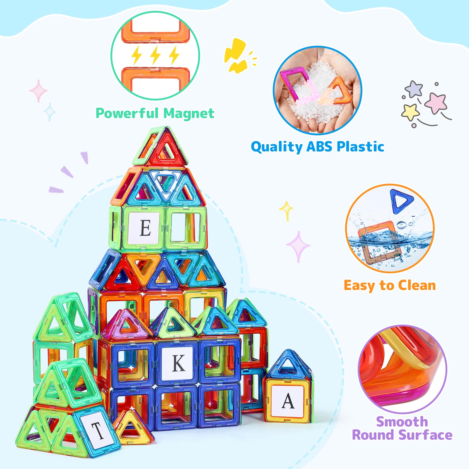 ECHOCUBE Magnetic Building Blocks Set 70PCS, Educational Magnet Tiles with Bright Color - Image 4