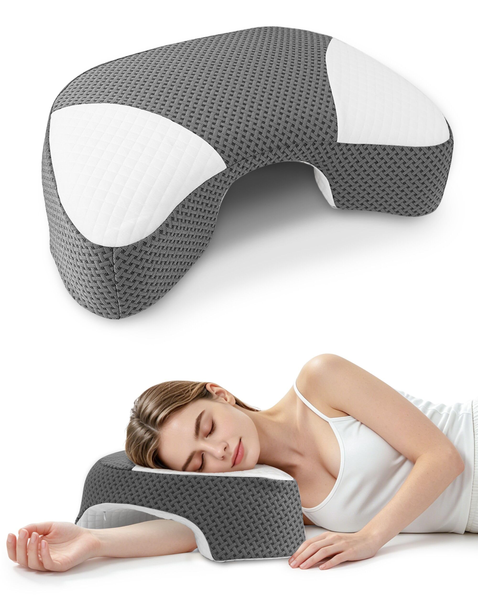 Cuscino per Chi Dorme di Lato con Foro per Braccia, Cuscini Ergonomico in Memory Foam, Allevia Pressione su Spalle e Braccia, per Dormitori su Lato, Cuscino con 3 Fori per il Braccio