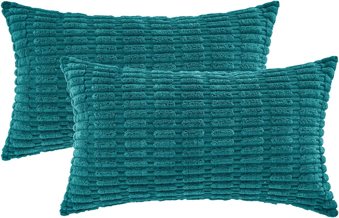 HWY 50 Teal Corduroy Decorative Throw Pillow Covers Set