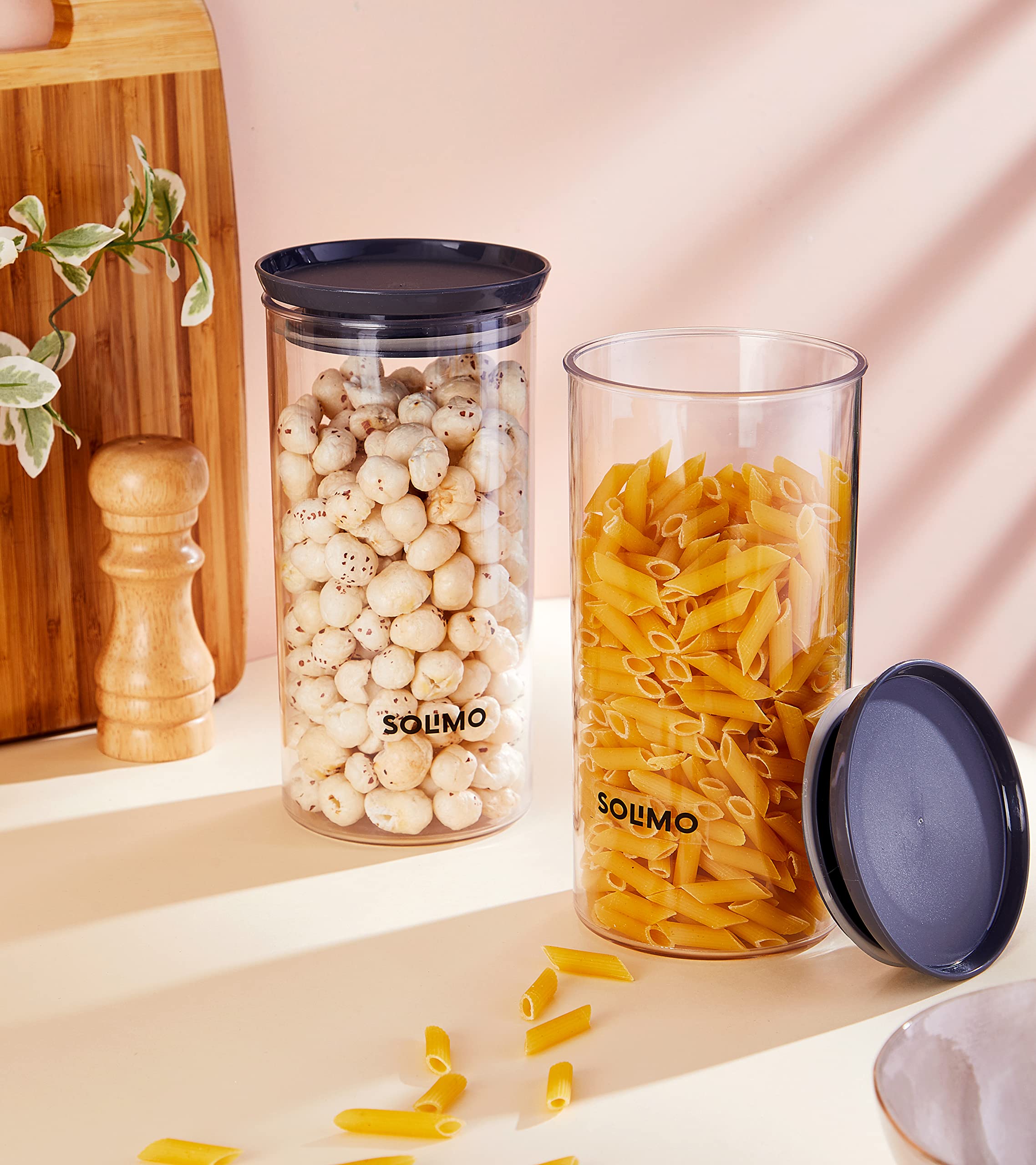Amazon Brand - Solimo Plastic Storage Jar and Container Set I Air Tight & BPA Free Containers For Kitchen Storage Set I Grocery Kitchen Container Set I Multipurpose Jar, 1400 Ml Each, Set 2, Grey 2