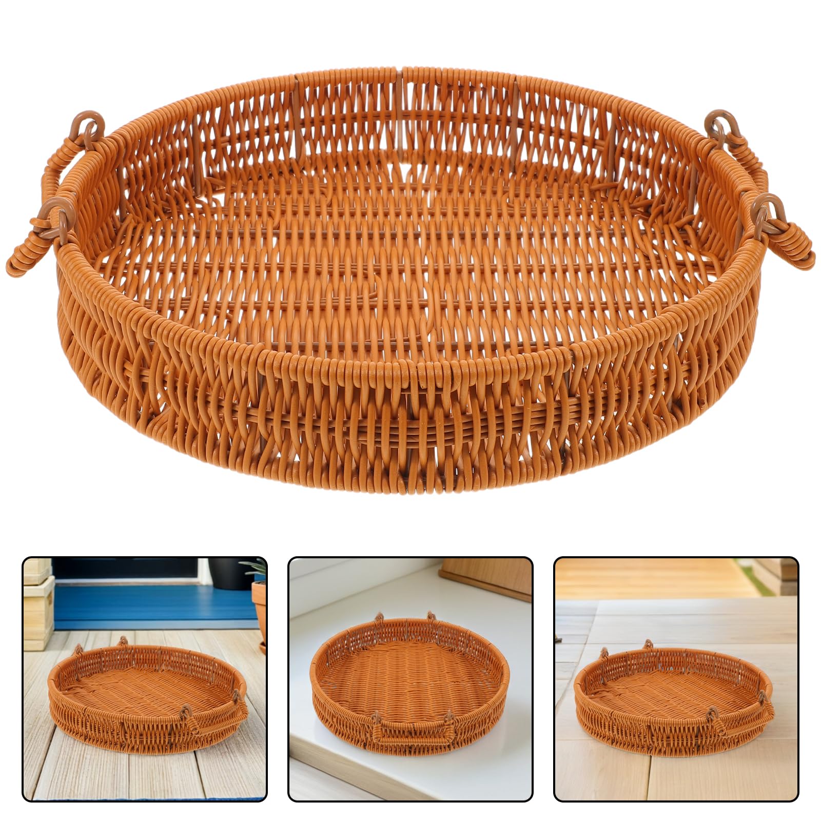TOPBATHY Cesta de Almacenamiento Redonda Tejida con Asas Dobles para Cocina y Sala Contenedor de Organización Portátil
