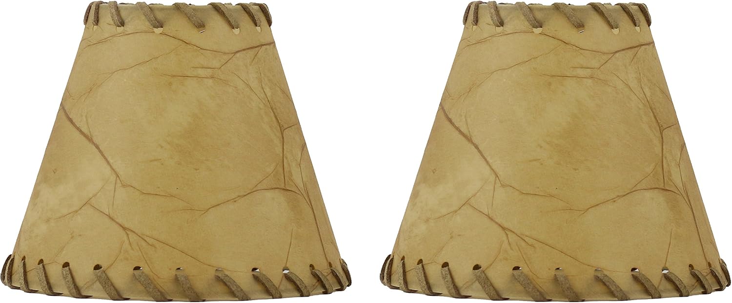 Urbanest Chandelier Lamp Shades 6-inch, Hardback, Faux Leather, Laced Trim, Clip on (Set of 2)