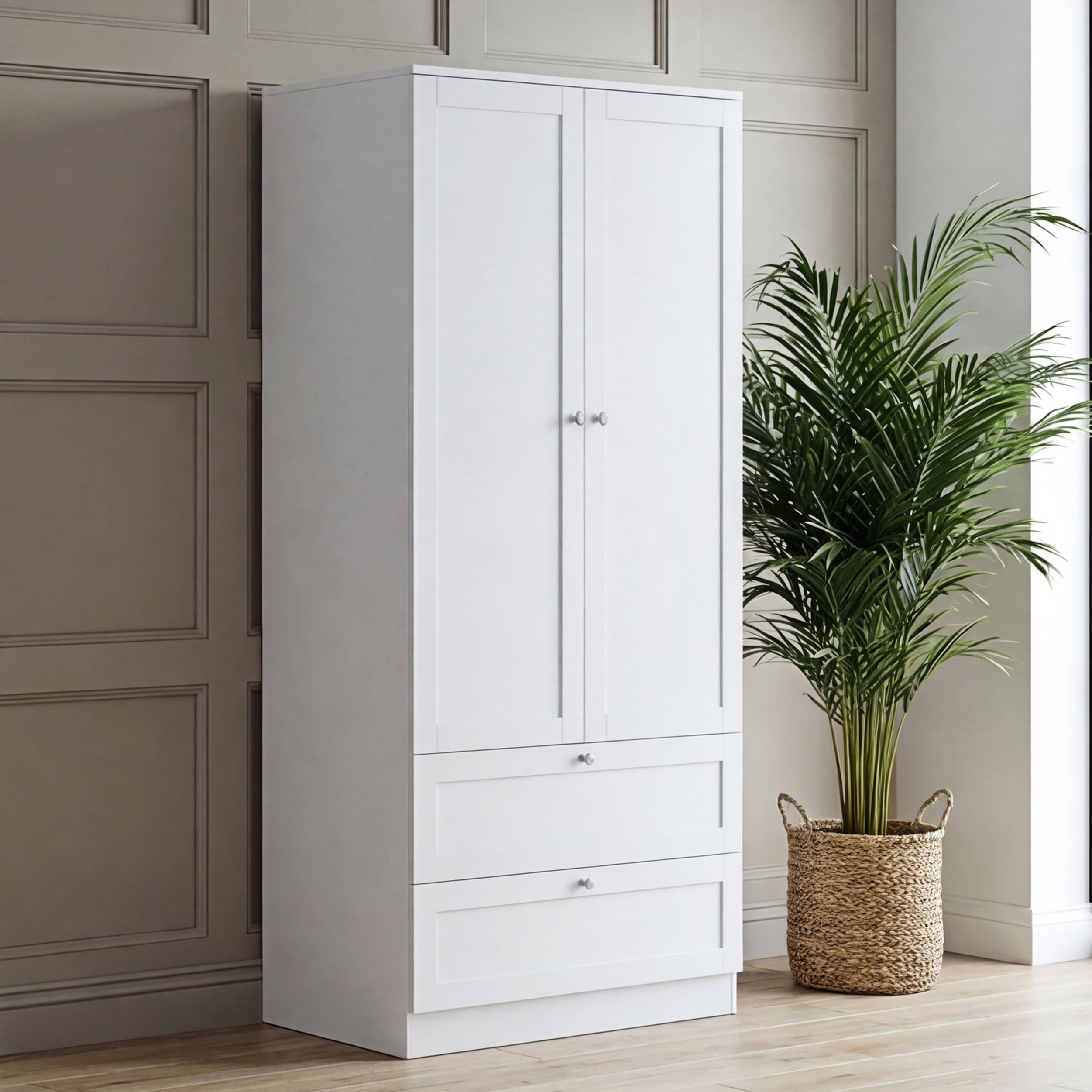 Vida Designs Altino 2 Door 2 Drawer Wardrobe | White | Bedroom Furniture | 170H x 77W x 53D cm | With Storage Shelf & Hanging Rail | Modern Storage Cupboard Units