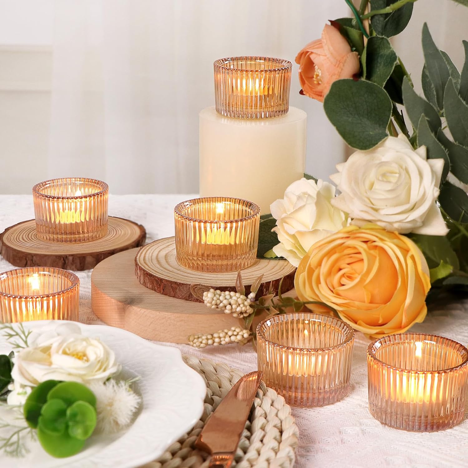 Tealight Candle Holder Set of 12,Gold Small Votive Candle Holders for Table Centerpiece,Glass Tea Light Candles Holder for Party&Home,Wedding Decor(2''Dia*1.4''H)