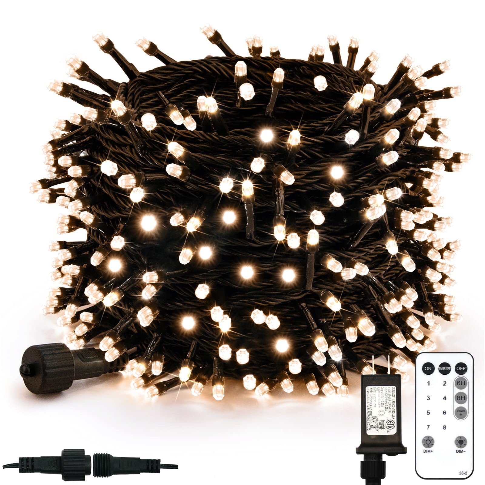 suddus 300 luces LED de Navidad para exteriores, cadena de luces conectables de 100 pies, luces de árbol de Navidad para interiores para decoración de árbol de Navidad, fiestas, porche, color blanco