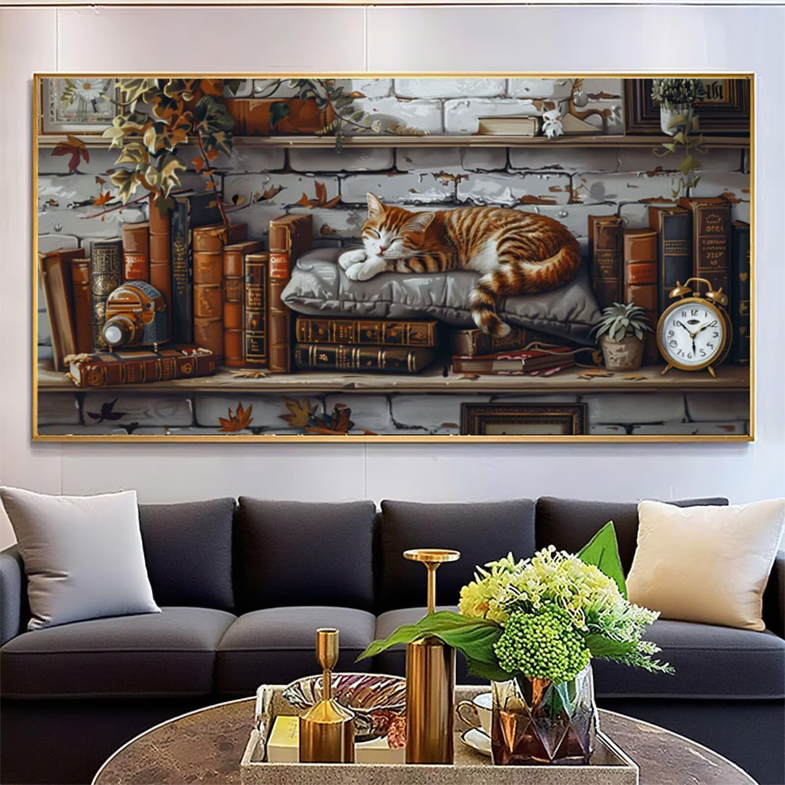 Diament Malarstwo Kot Diament Malarstwo dla dorosłych, 5D Diament Malarstwo Książka Haft Diamenty Duży rozmiar 70 x 140 cm, DIY Rhinestone Ścieg krzyżykowy Ręczna aktywność do dekoracji ścian, prezent