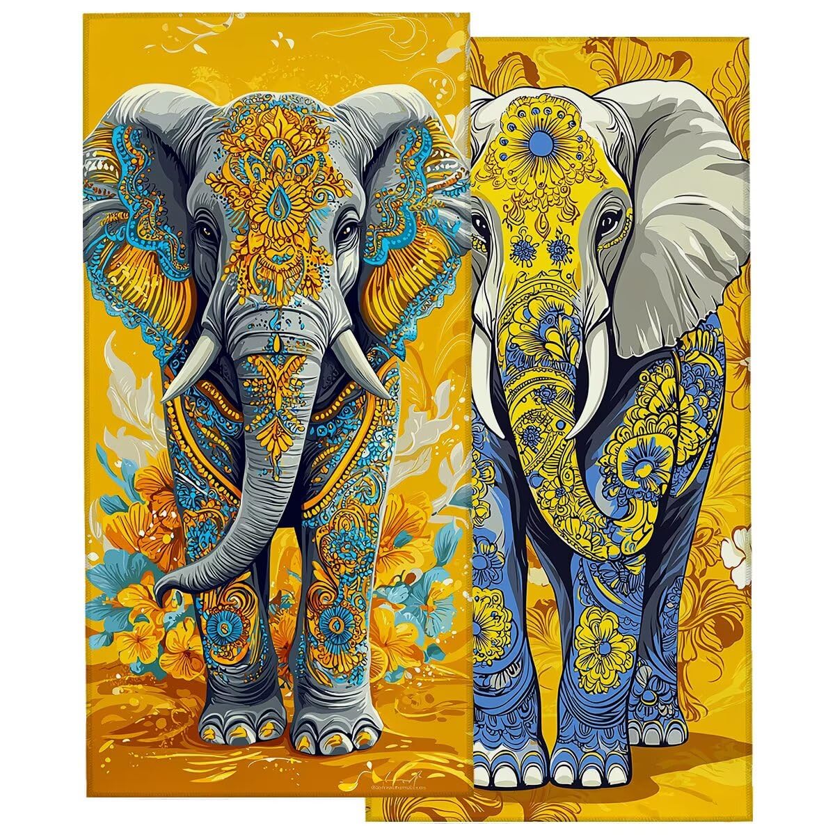 Telo Mare Microfibra, Telo Mare Grande 100x220cm 2 Pezzi, Asciugamano Palestra Donna Asciugatura Rapida, Antisabbia Asciugamano Microfibra, Leggero Asciugamani Palestra per Regalo (Elefante) -4370