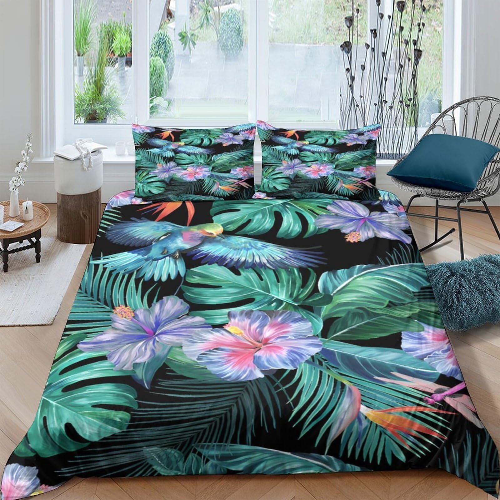 Ctjqhvkz Style-4 3D Printed Tropical Leaf Fitted Sheet Microfiber Soft Breathable Floral Bed Cover For Bedroom Guest Room Decor Single（135X200cm）