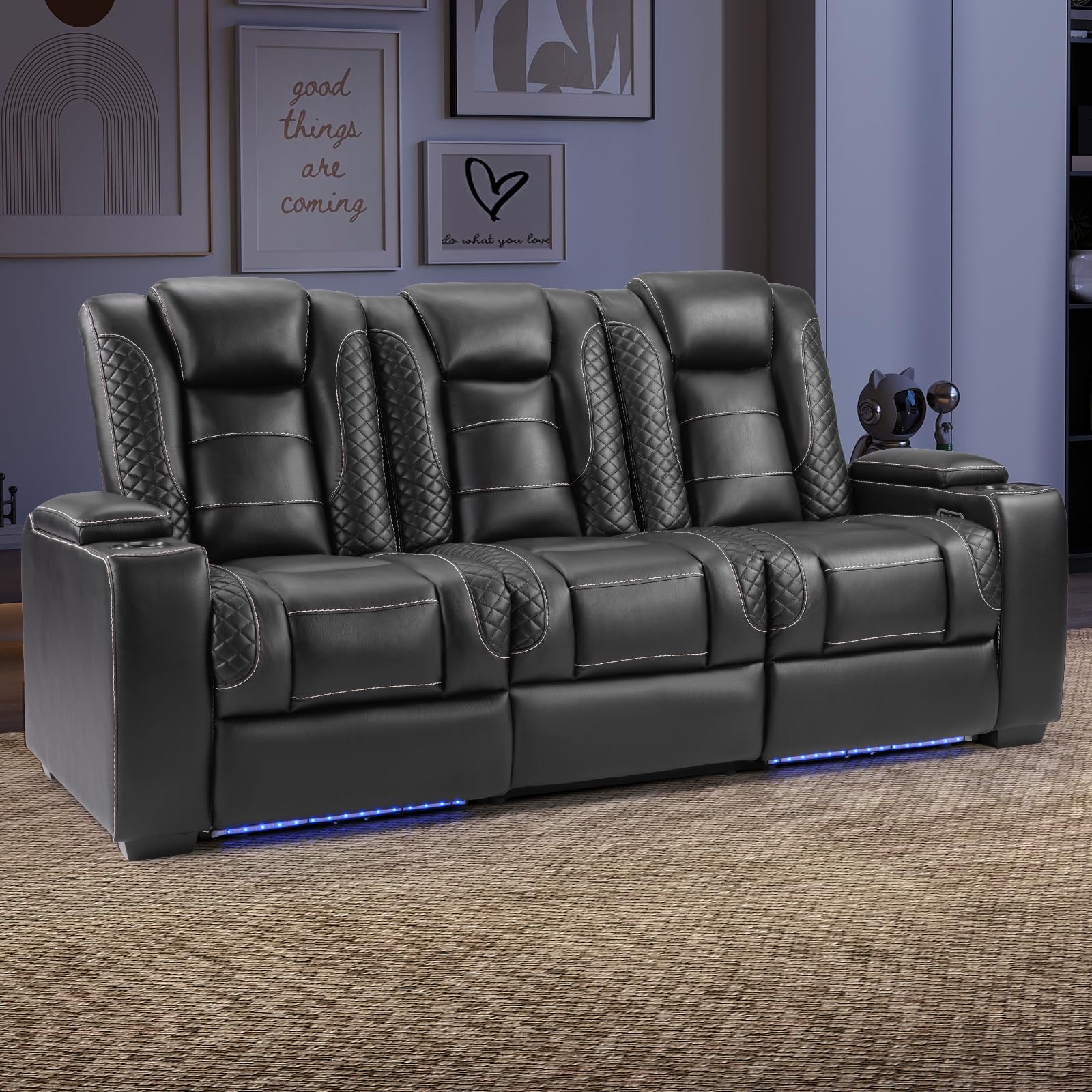 EBELLO Power Reclining Sofa with LED Headrest Adjustable