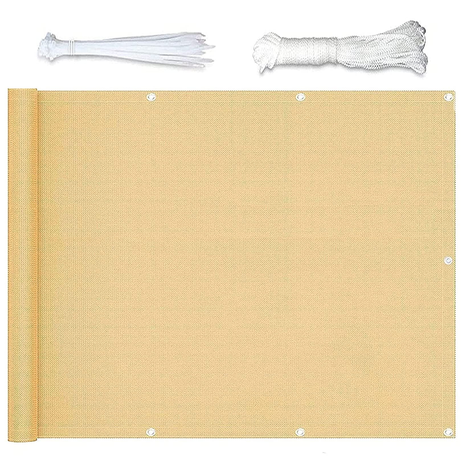 GLDYTVF Outdoor Balcony Cover 1.1x10m - Wind & Dust Protection Screen with Grommets Nylon Cable Ties & Cord - Cream Color for Garden Patio & Terrace