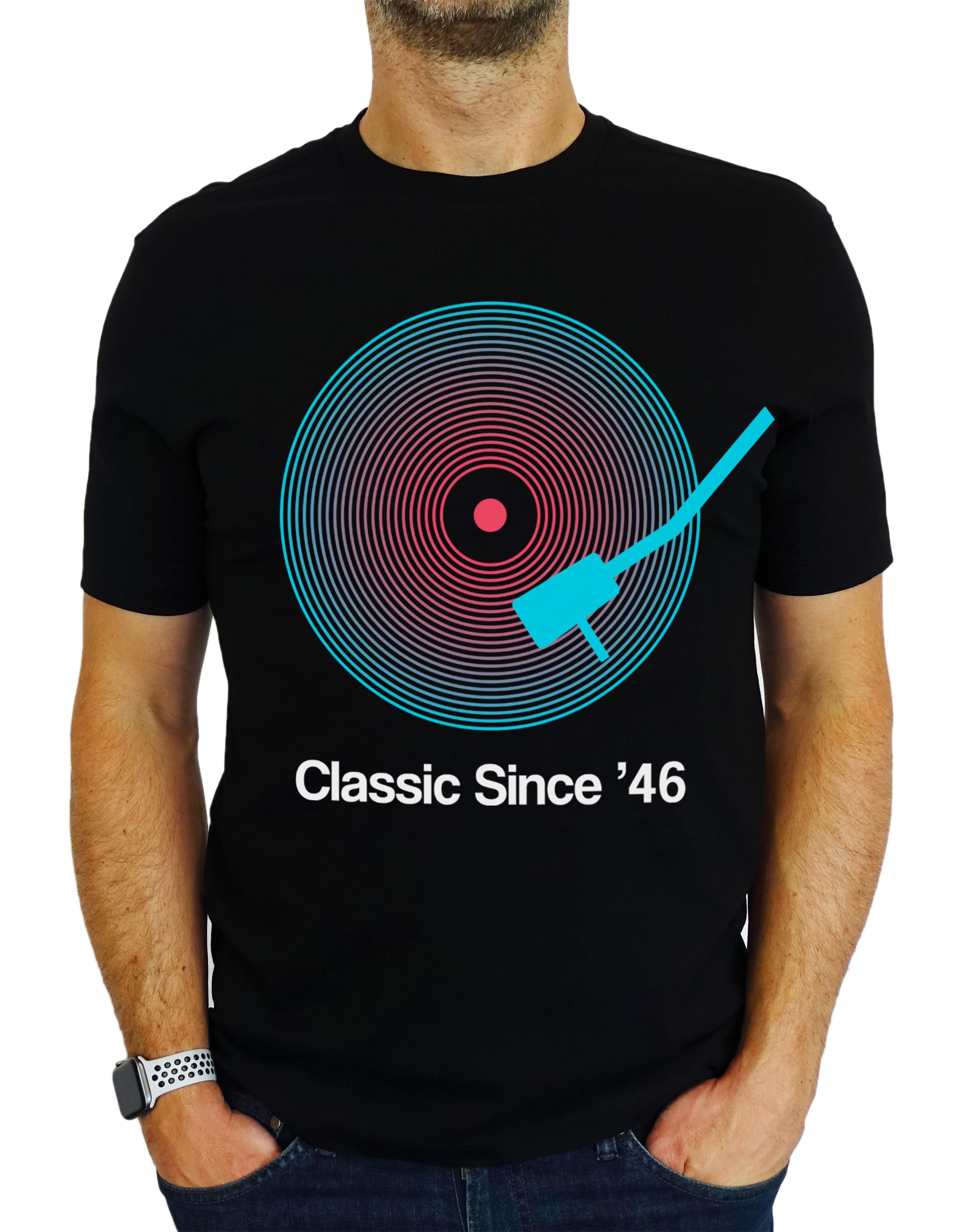 1946 Vinyl Record Neon - Classic Since - 80th Birthday Gift | Present Mens T-Shirt Black L