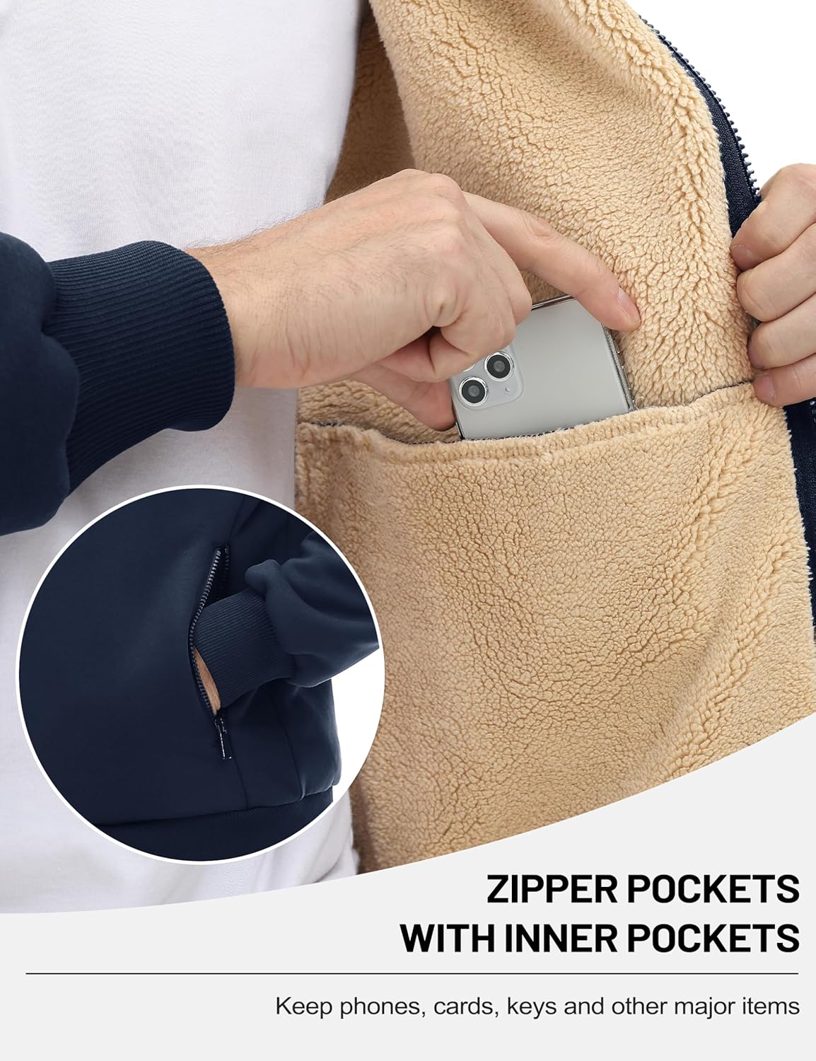 TACVASEN Men's Zip Up Sherpa Lined Hoodies Thick Fleece Heavyweight Jacket Windproof Thermal Zipper Sweatshirt - Image 5