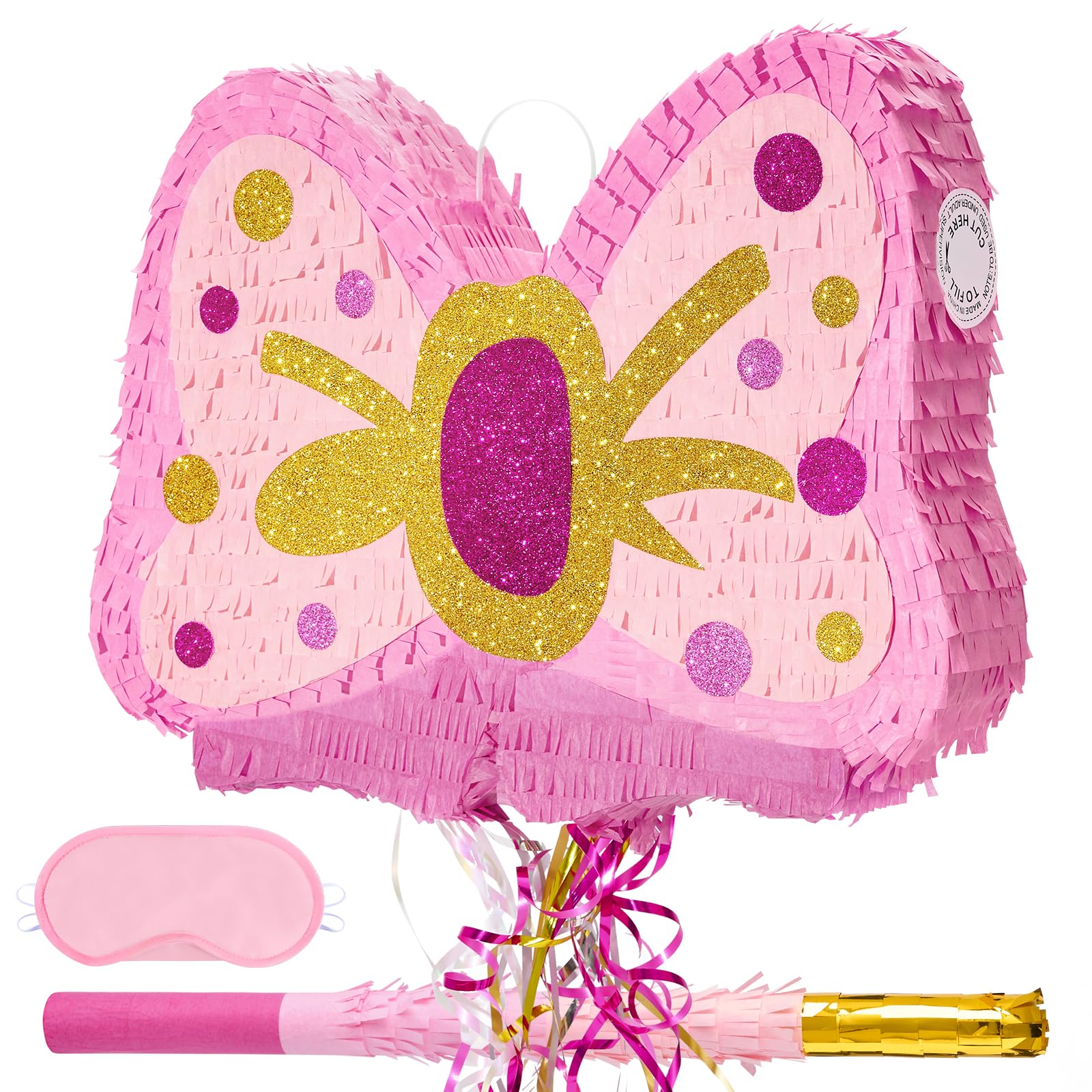 WERNNSAI Pink Bow Piñata - Girls Birthday Party Decoration Bow Tie Piñata with Blindfold and Bat for Kids Princess Theme Party Supplies favors