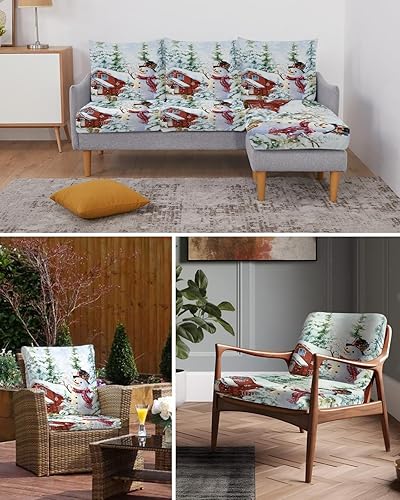 Miniatura 6 de Fundas de cojín elásticas para sofá de invierno, diseño de Navidad, seccional, individual, en forma de L, T, protector de muebles con parte inferior