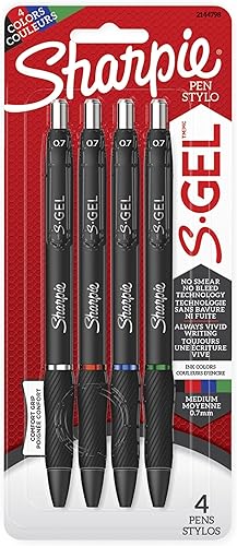 Sharpie S-Gel, bolígrafos de gel, punta media (0.028 in), colores surtidos, 4 unidades