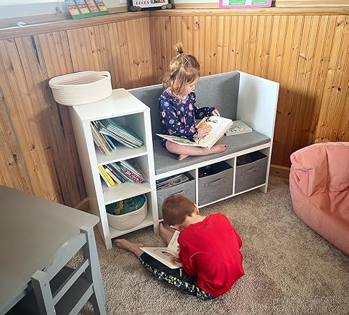 Miniatura 8 de UTEX Banco de lectura para niños con estantería, estantería para niños y organizador de almacenamiento con cojín de asiento, banco de lectura con