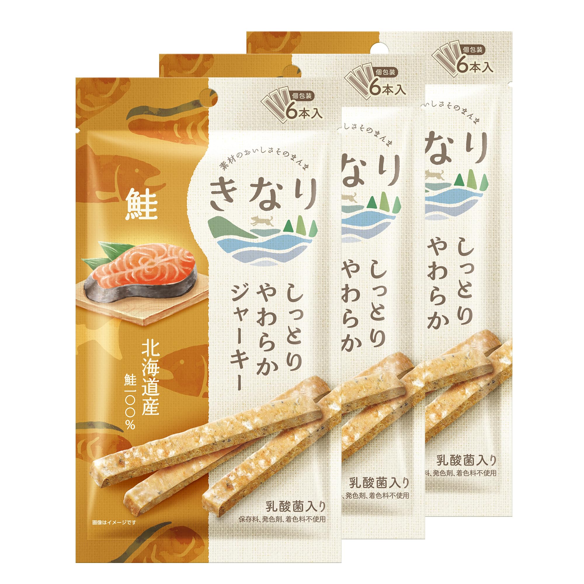 きなり　しっとりやわらかジャーキー 6本入り 九州産（ささみ、いわし） Amazon.co.jp: きなり しっとりやわらかジャーキー 鮭 (6本入り)×3袋