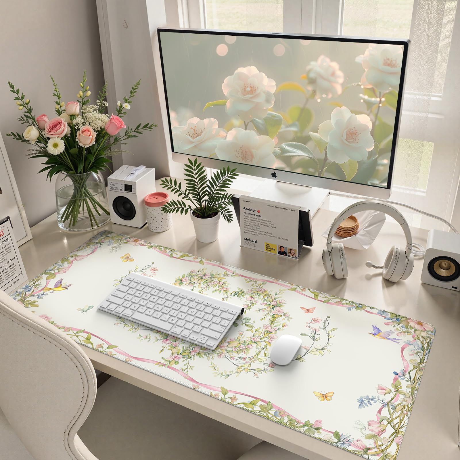 HAOCOO Cute Desk Mat, Keyboard Mats for Desk, XXL Mouse Pad with Non-Slip Rubber Base, Desk Pad Mat with Stitched Edges, Computer mats for Desktop, Desk Pad Protector (Sweet Heart)