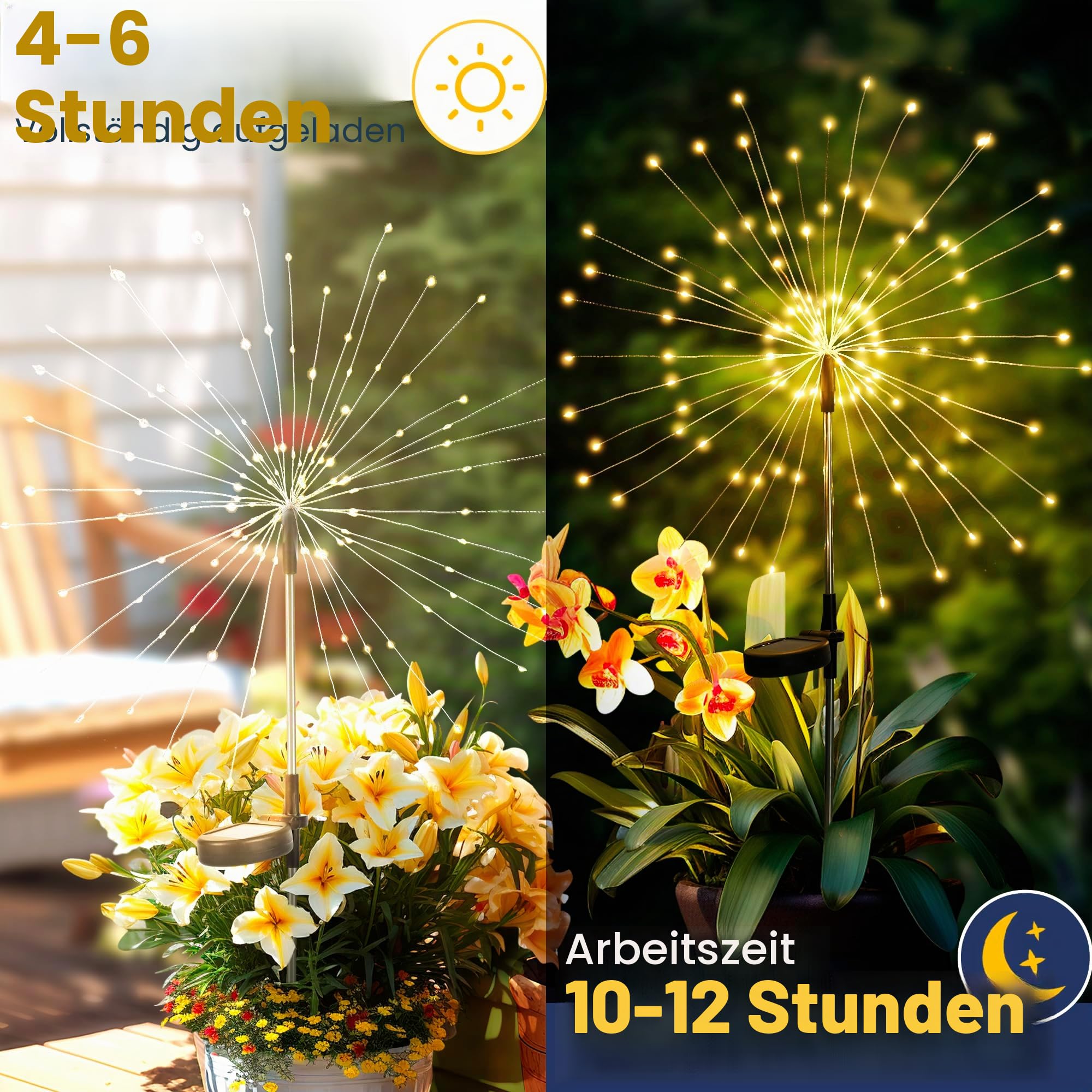 GIGALUMI Gartendeko Solarleuchten für Außen,4 Stück 120 LED Feuerwerk Solarleuchten, Wetterfest Pusteblume Solarlampen für Balkon Terrasse Blumenkästen Hof Deko