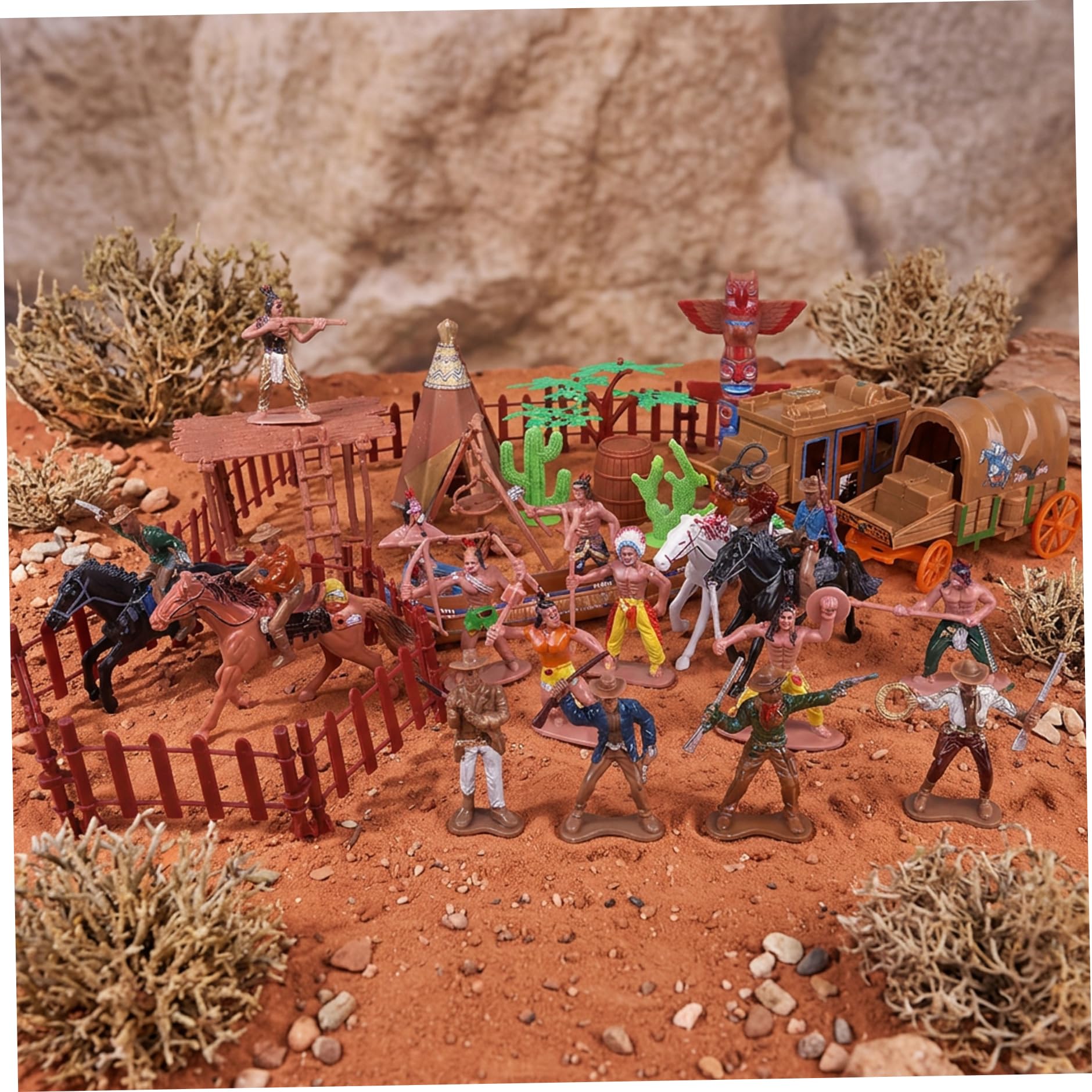 Faticenic Native American Figurines, Cowboys Toys Wild West Playset with Detailed Models for Creative Play and Scene Building, Native American Figurines, Garden Décor