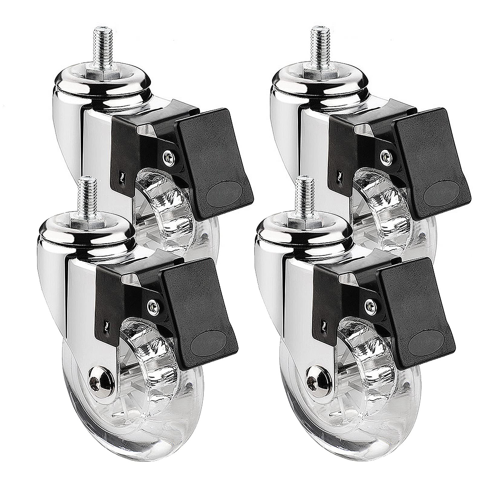 GYRAZXS Heavy-Duty Swivel Casters Set of 4-75mm Transparent Rubber Wheels with M8 & M10 Screws Smooth Rolling Ball Bearings for Easy Mobility & Item Transport