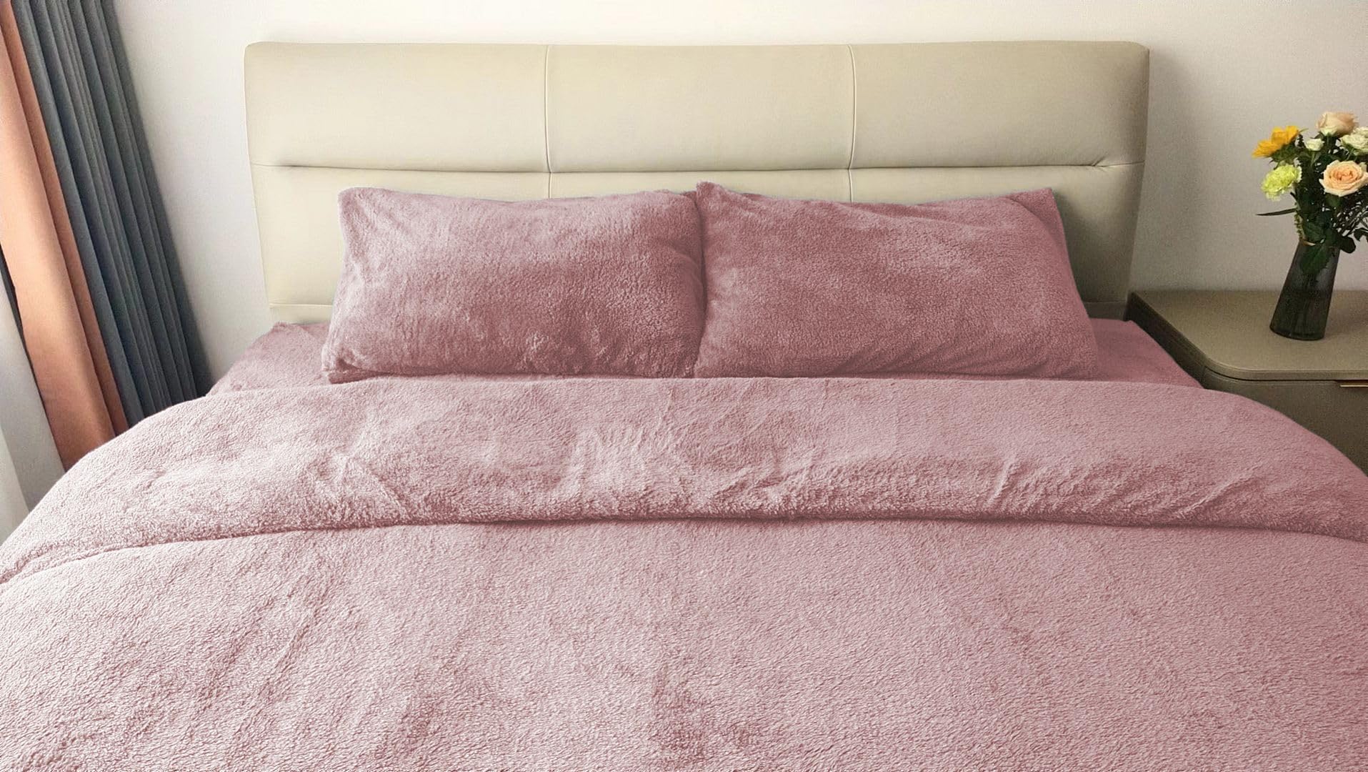 John Aird Teddy Fleece Duvet Cover Quilt Bedding Set With Pillow Cases (Blush Pink, Double) โ image 1