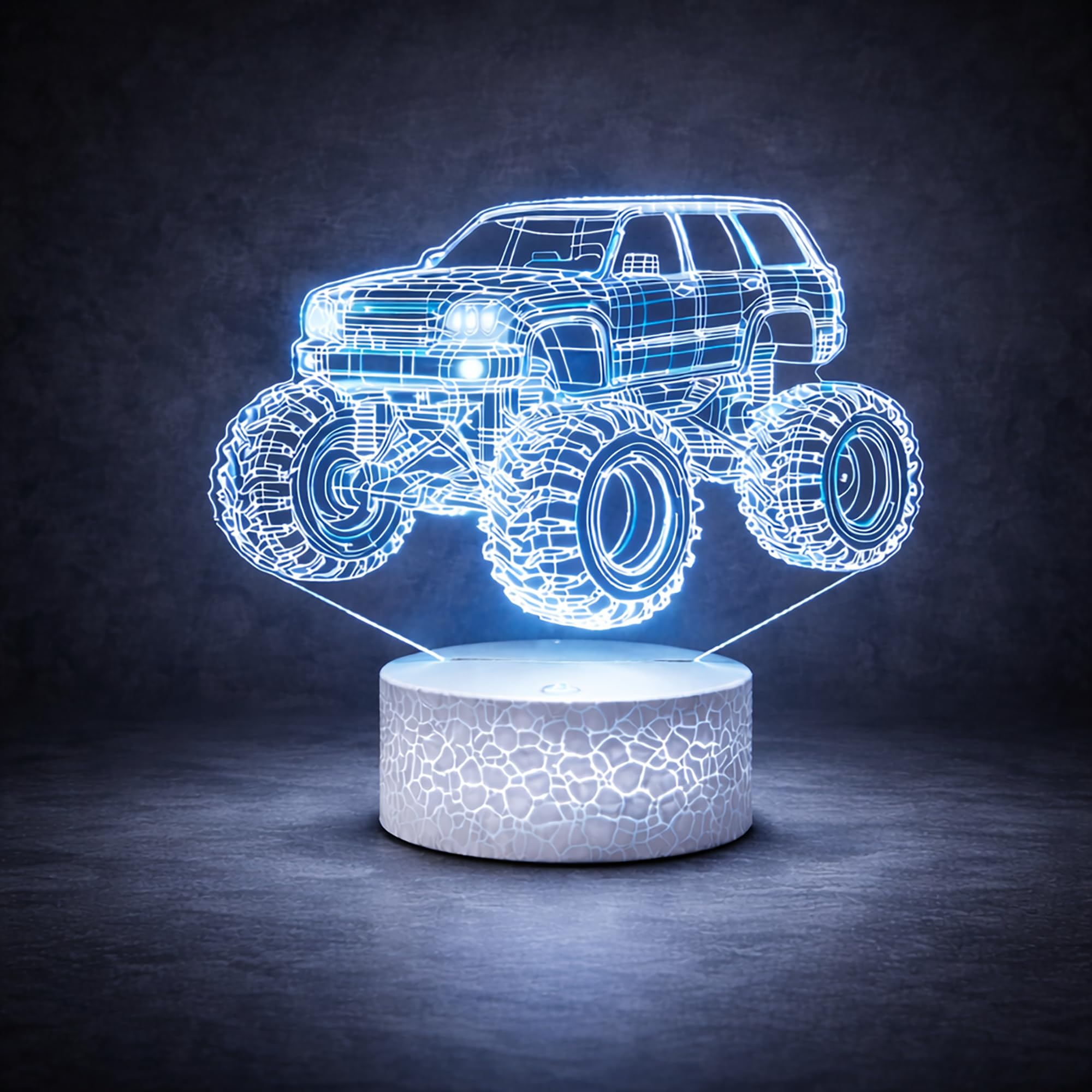 Monster Truck Night Light, 3D Illuminated Lamp, 16 Color Options, Remote Controlled Dimming, Holiday, Birthday, and Christmas Decorative Lighting Gift for Racing and off-road vehicle enthusiasts
