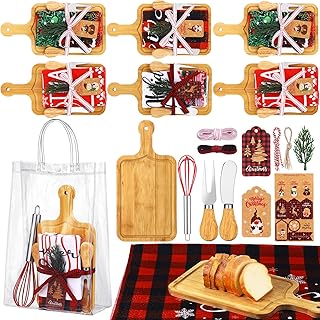 12 Set Christmas Charcuterie Board Gifts Bulk, Bamboo Mini Cheese Cutting Board Gifts with Spreader Knives Fork Towel Whisk for Xmas Gift Wedding Bridal Baby Shower Prize Party(Light)