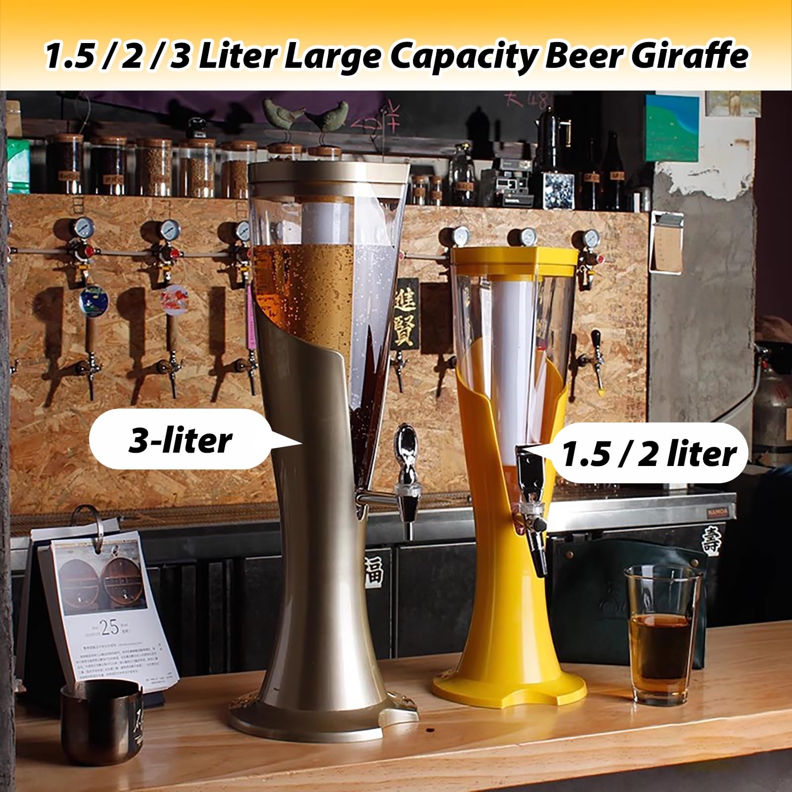 Spillatore Birra Distributore di Bevande in Plastica con Ghiaccio e Rubinetto, Distributore Portatile Mimosa Tower, Torre per Birra Giraffa, Distributore di Bevande Miste(3 L)