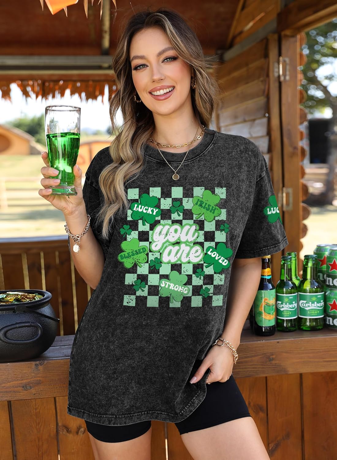 For G and PL Women's St Patricks Oversized Vintage Acid Wash T Shirts Crewneck Short Sleeve Irish Tops - Image 2