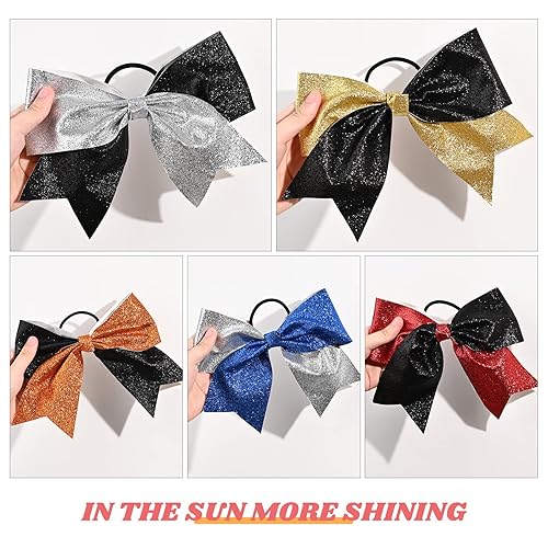 Miniatura 10 de CEELGON Lazos grandes con purpurina, 12 unidades de 8 pulgadas, dos tonos para cola de caballo, ligas elásticas para el cabello para adolescentes,