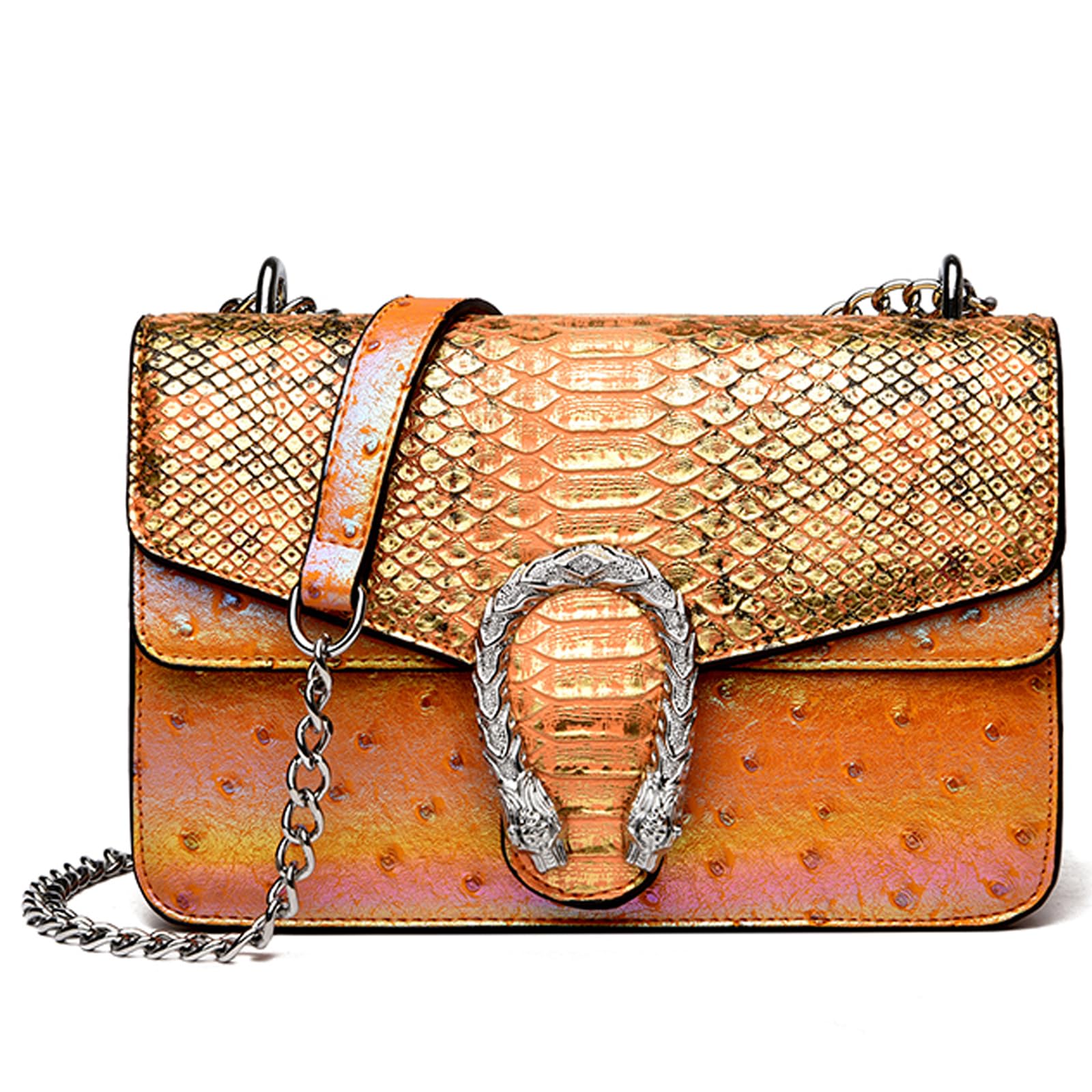 MYHOZEE Crossbody Bags for Women - Snake Printed Clutch Purses Leather Chain Shoulder Bags Evening Handbags