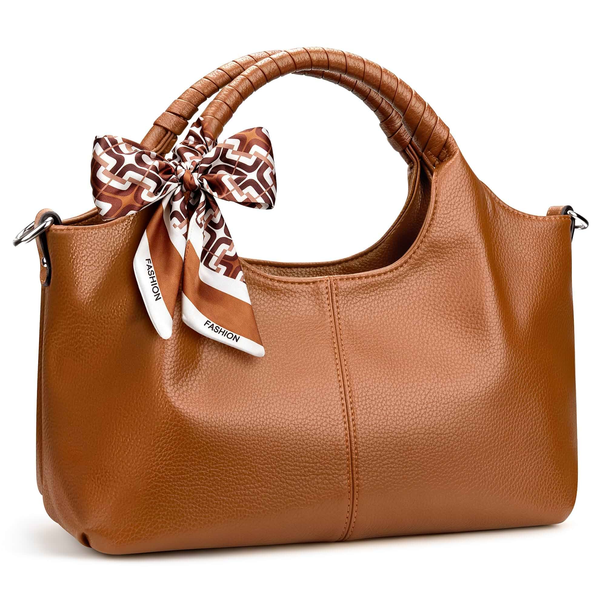 Top Handle Purses For Women, Vegan Leather Bag With Adjustable Strap Medium Size Satchel Bag,Handle Weaving Work Purse,Hobo Travel Bag With Bow Tie