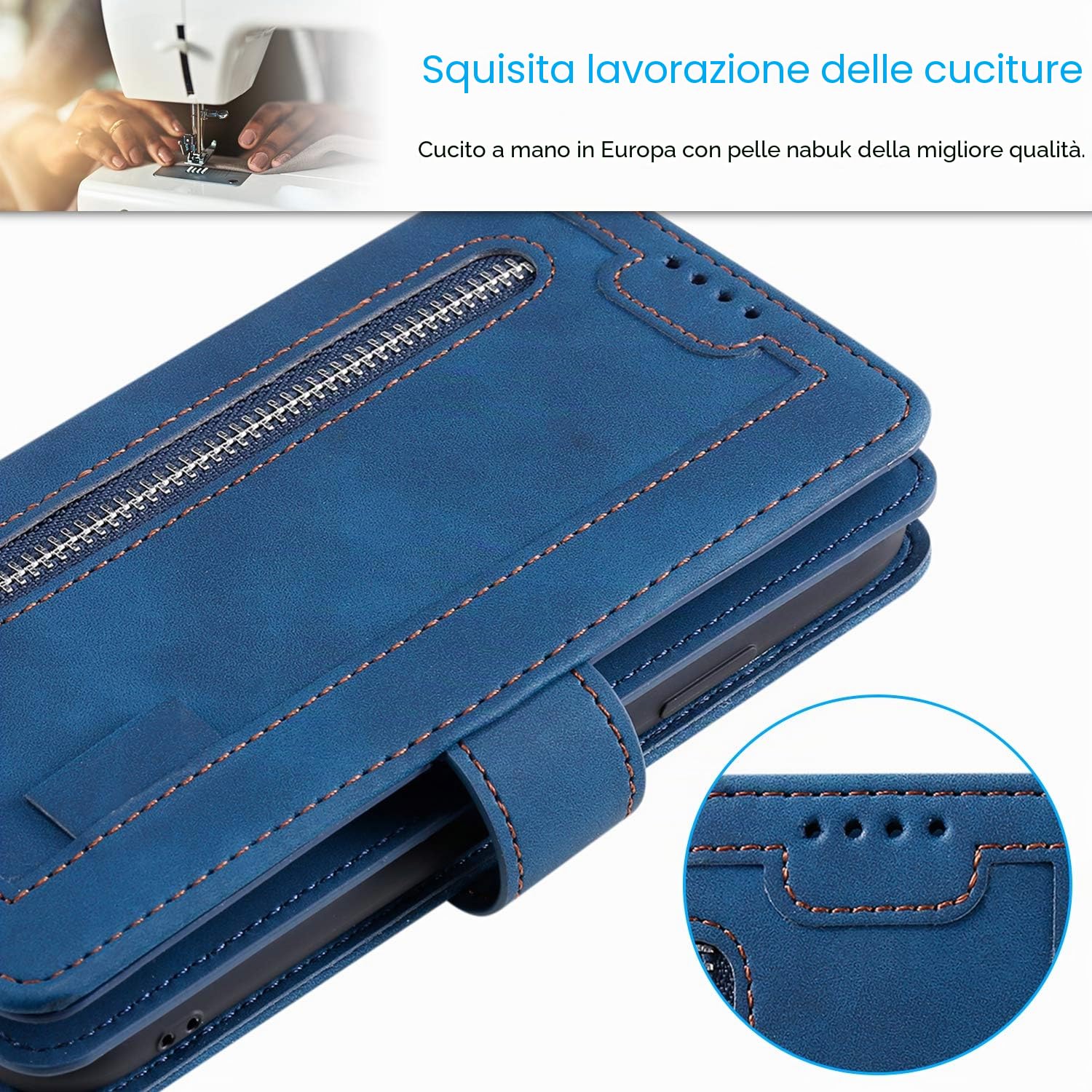 UEEBAI Custodia a portafoglio per Samsung Galaxy A34 5G, stile retrò, con 9 scomparti per carte di credito, tasca con cerniera, in pelle PU, chiusura magnetica, cavalletto con cinturino da polso,