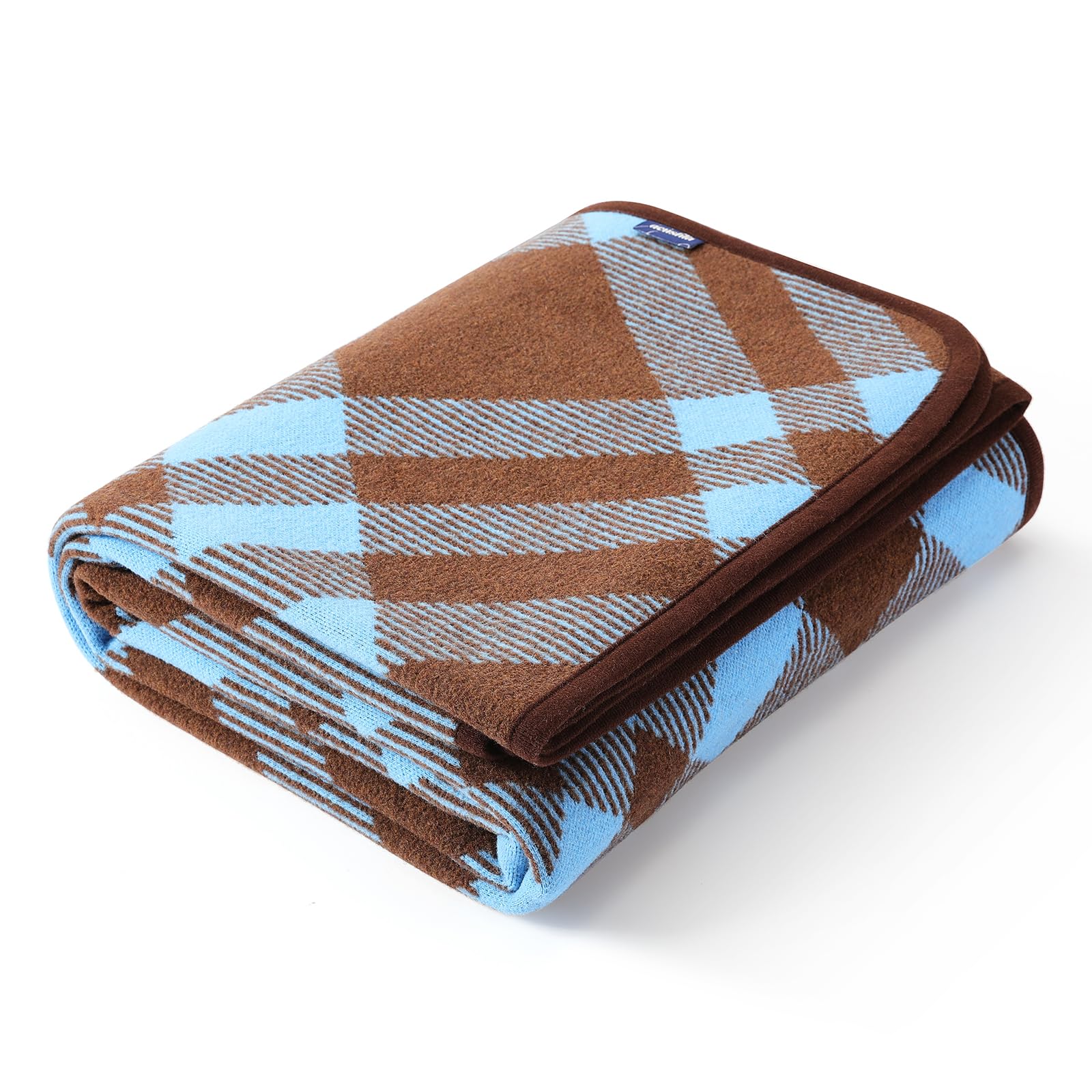 Acushla Scottish Check Blue Merino 58% Wool Blanket, Cuddly Blanket, Large, Super Soft Sofa Blanket, Bedspread, Bed Throw, Warm Crocheted Winter Blanket (160 X 200 Cm, Scottish Check Pattern, Blue)