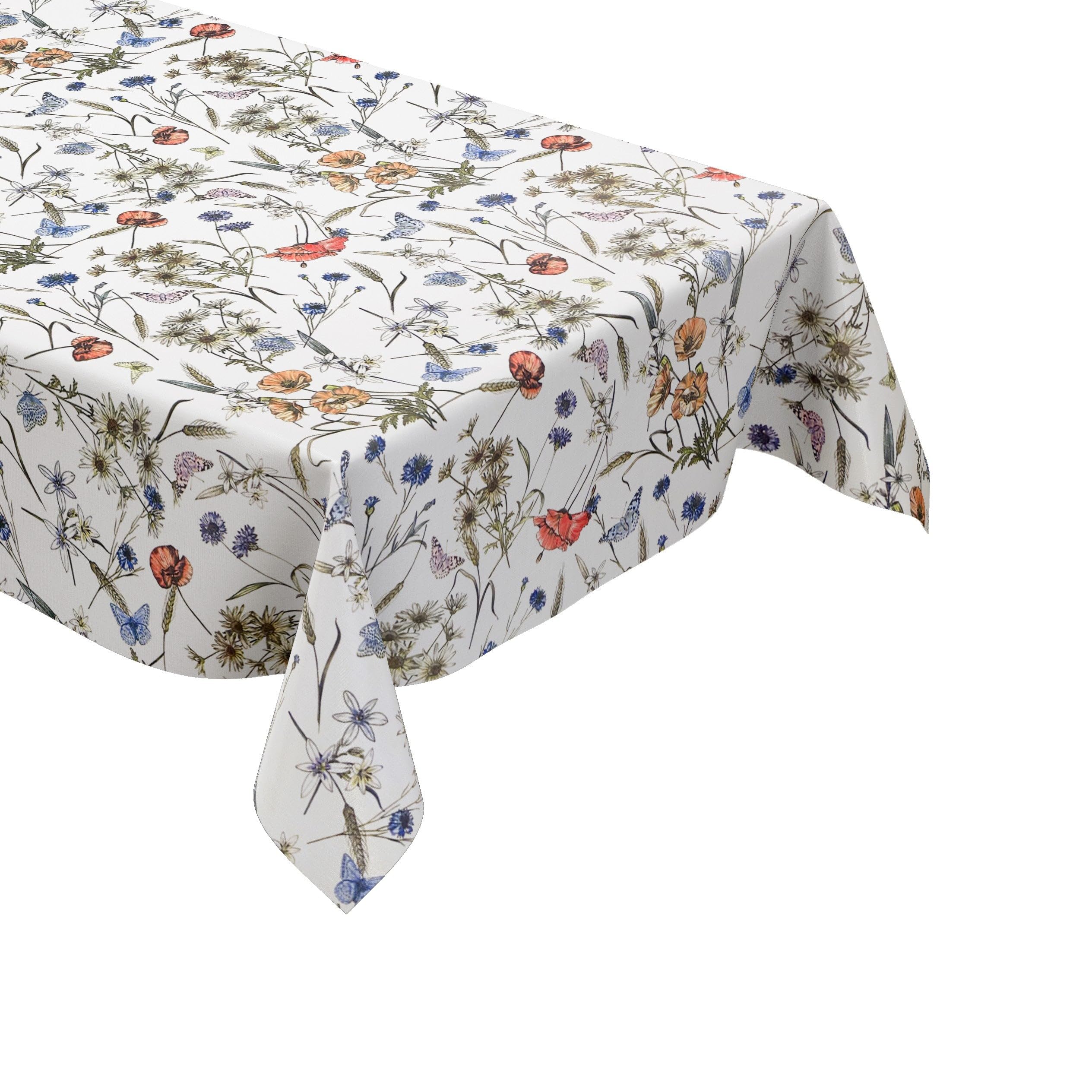 Wachstuch Tischdecke 06394-03 Sommerwiese Mohnblumen Schmetterlinge - Größe und Form frei wählbar + knickfreier Versand + gerollt auf Papphülse
