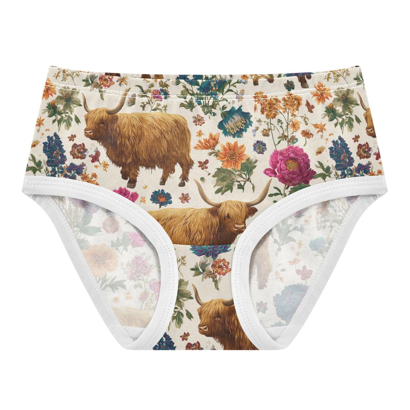 Wusikd Highland Cattle Floral Girls Underwear Cotton Girls Briefs Soft Toddler Underwear 2T