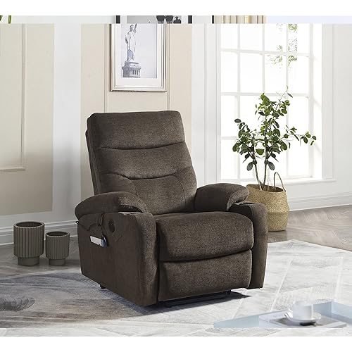 Lepfun Electric Power Lift Recliner Chair Sofa with Massage and Heat for Elderly, 3 Positions, 2 Side Pockets and Cup Holders, USB Ports, High-end Quality Fabric,for Living Room,Bedroom,Dark Brown