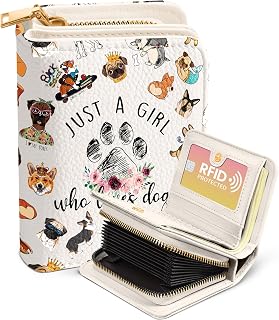 Bistup 16 Slots RFID Credit Card Holder Wallet for Women, Dog | ID Window, Cash Slot, Coin Pocket, Zipper, Accordion Design, Leather, Cute Prints, Small Purse Fit, Daily Travel
