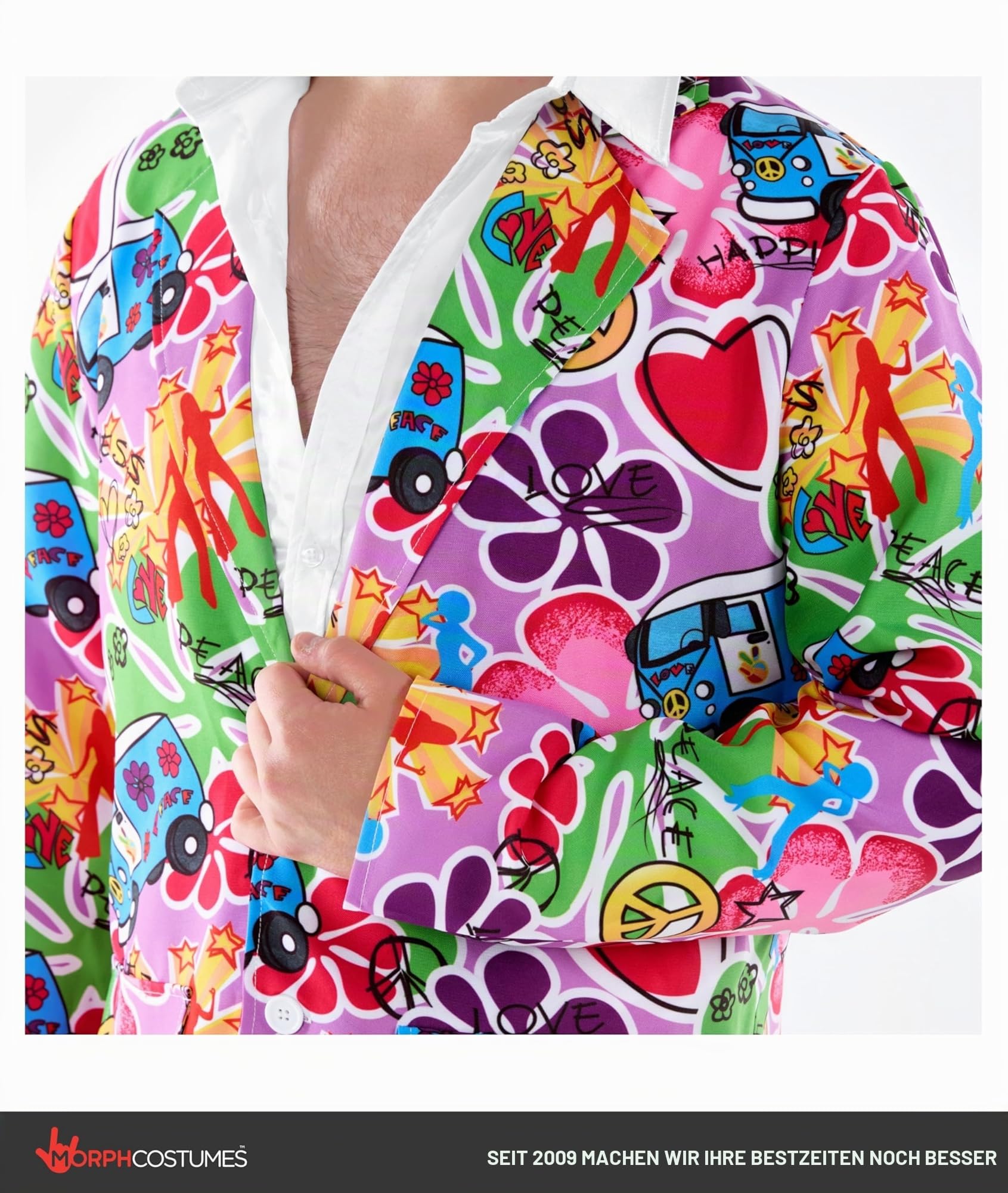 Fun Shack Hippie Kostüm Herren, 70er Jahre Outfit Herren, Kostüm 70er Jahre, Hippie Anzug, Schlagermove Outfit Männer, Faschingskostüme Männer, Karneval