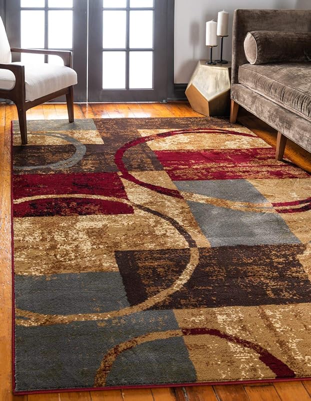 Unique Loom Barista Collection Alfombra moderna, abstracta, vintage, envejecida, urbana, geométrica, rústica, de colores cálidos (5' 0 x 8' 0 rectangular, multicolor/beige)