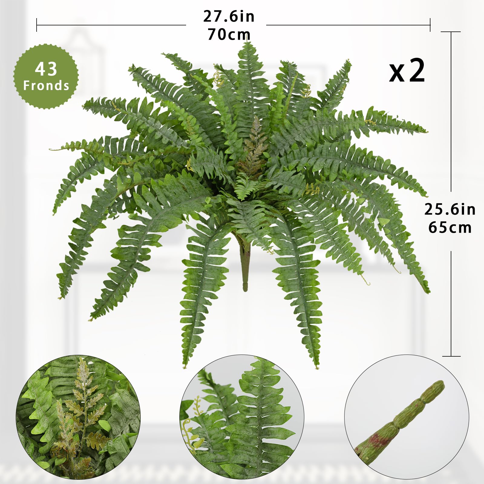 Ramo Di Felce Di Boston Finta, Verde, 70 Cm – Pianta Artificiale Decorativa Per Interni, Pronta Da Esporre