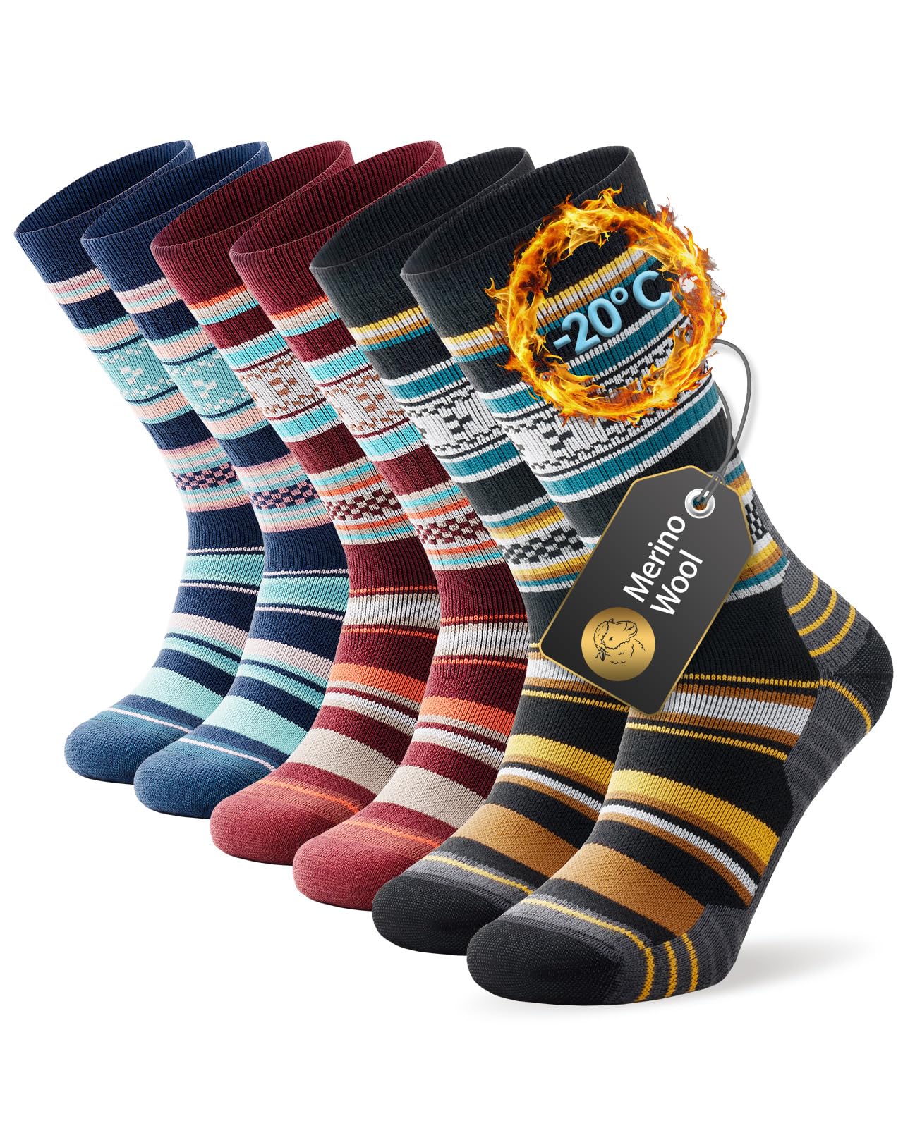 Ruixue Merino Wandersocken Herren & Damen, Thermosocken Winter Outdoor Trekkingsocken, Warm Merinowolle Sportsocken Laufsocken Sneakersocken für Herren, Damen & Kinder[3 Paar]