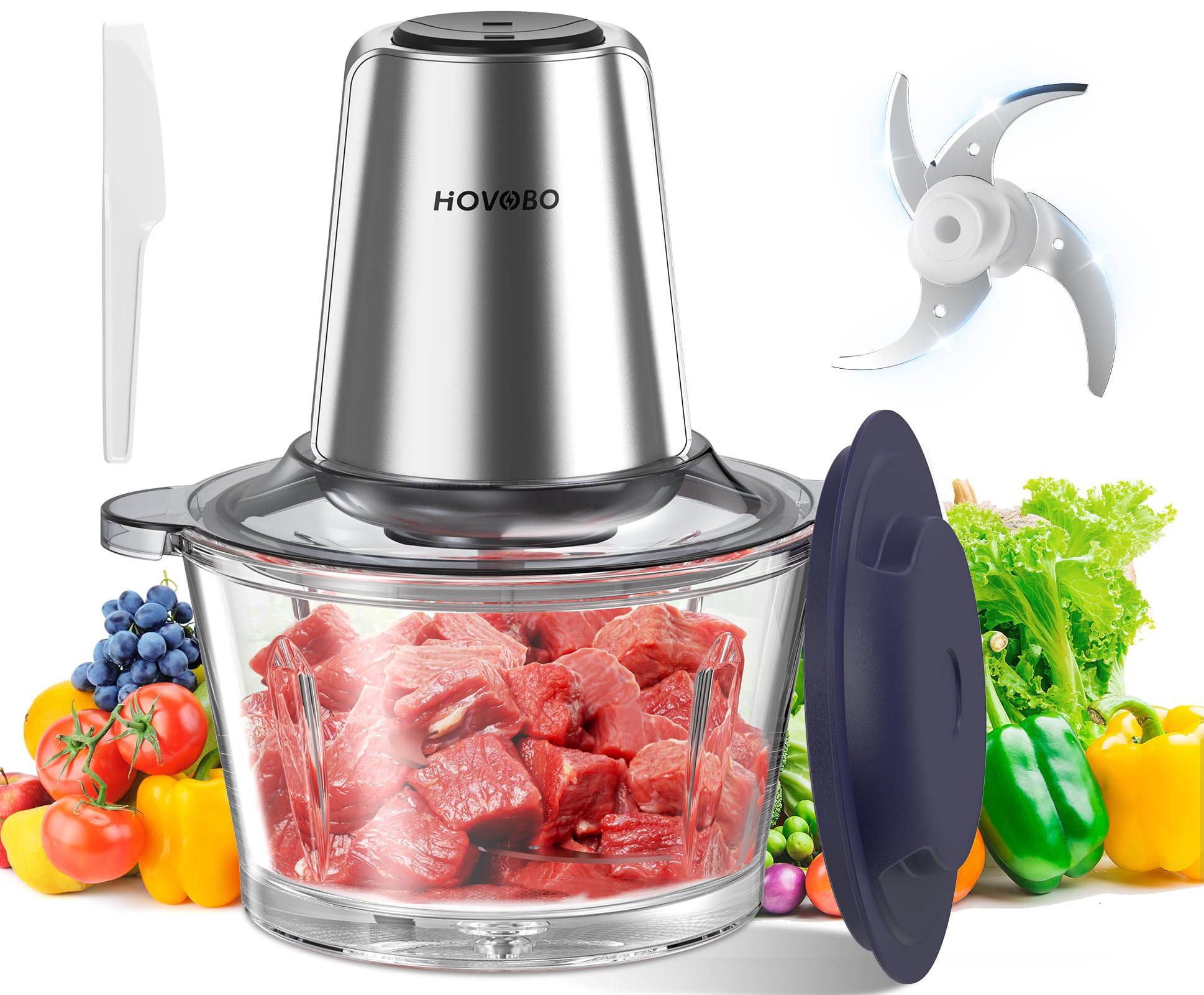 Food Processor 500W Electric Food Chopper Mini Meat Grinder with Cup  Bowls Bi-Level Blades, Speed Mode Kitchen Mincer for Vegetable, Onion